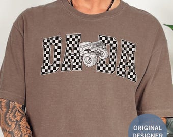 Dada Monster Truck Shirt Dad Shirt Comfort Colors Truck Daddy T-Shirt Monster Truck Birthday Party Shirt Truck Lover Checkered