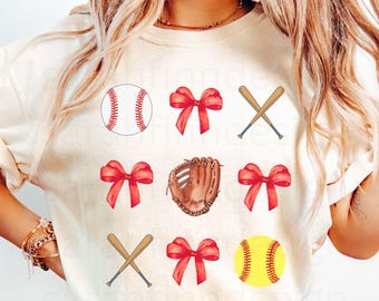 Baseball and Softball Coquette Bow Shirt Comfort Colors Trendy Sports Mom Shirt Softball Mama baseball bow tee Cute Mama Gift Mom of Both