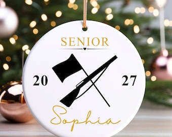 Senior Color Guard Ornament | Personalized Name and Year Ceramic Winter Guard Keepsake Flags and Rifle Graduating Senior Ornament