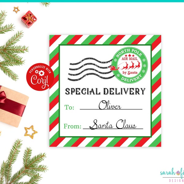 EDITABLE North Pole Gift Tag from Santa Christmas Tag Special Delivery Kids Present Tags Printable Xmas Instant Download Edit in Corjl