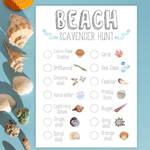 Strand Schnitzeljagd Muschel Schnitzeljagd für Kinder Strand Aktivität Reise Kinderspiele Florida Reise Spiel Muscheln Sofort Download