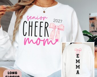Senior Cheer Mom Long Sleeve Shirt Class of 2027 Graduating Cheerleader Mama Tshirt Cheerleading High School Senior Competition Cheerleading