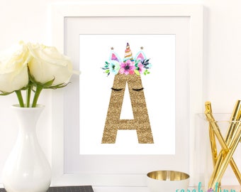 Unicorn Letter Unicorn Printable Christmas Gift Unicorn Initial Art Gift for kids Unicorn Birthday Party Digital Wall Art Decor Monogram