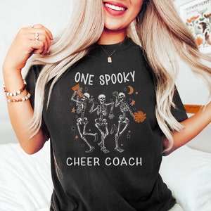 Halloween Cheer Coach Shirt Cute Skeleton Shirt for Cheer Coach Halloween Cheerleader Shirt Dancing Spooky Skeletons Fall Shirt Cheerleading