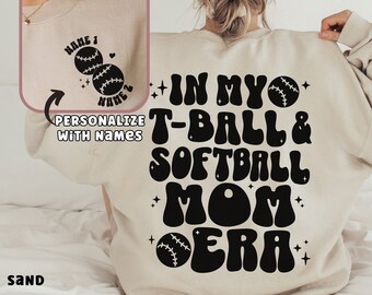 T-Ball and Softball Mom of Both In My T-ball Era Softball Era Retro Sweatshirt Softball Mom of Both Baseball Double header Tball Mom Shirt