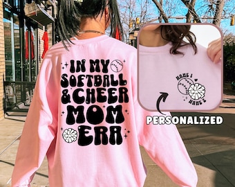 Softball and Cheer Mom Era Sweatshirt Custom Sports Sweatshirt Personalized Names Cheer Competition Mom Shirt Cheer & Softball Mom of Both