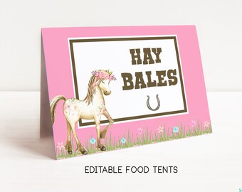 Horse Pony Food Tents Printable Pony Birthday Party Food Labels Place Cards Party Instant Download Printable Editable Word Document