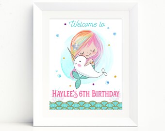 Mermaid Narwhal Welcome Sign Mermaid Party Narwhal Under the Sea Party Mermaid Birthday Decor Pool Party Swimming Party Printable