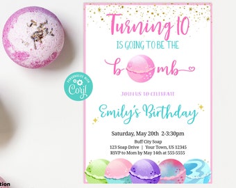 Editable Bath Bomb Birthday Party Invite Soap Bath Bomb 