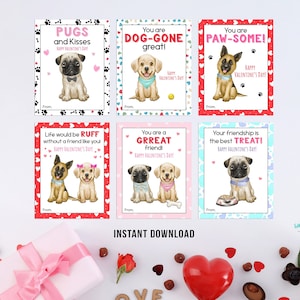Puppy Valentine Cards for Kids INSTANT DOWNLOAD Dog Valentine&#39;s Day Cards Classroom Printable Valentine&#39;s Day Dogs School Cards Digital