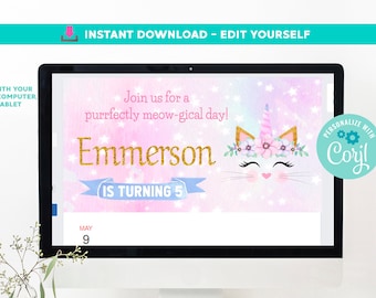 Caticorn Facebook Event Cover Editable Facebook Virtual Party Online Birthday Party Event Digital File Facebook Event Corjl Instant Download