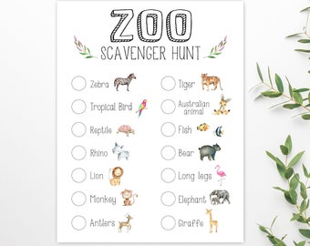 Zoo Scavenger Hunt Nature Scavenger Hunt Printable Kid Activity Instant Download Birthday Activity Outdoors Kid Game Field Trip