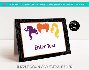 Halloween Witches Food Tents Instant Download Editable with Corjl Halloween Party Labels Place Cards Printable Digital Witch Place Cards