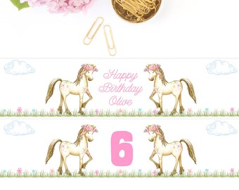 Horse Birthday Pony Party Printable Water Bottle Labels Printable Bottle Wraps Floral Crown Pretty Pony Farm Animal Equestrian Digital DIY