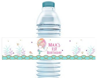 Mermaid Water Bottle Labels Printable Bottle Wraps Mermaid Labels Mermaid Birthday Narwhal Narwhal labels Pool Party Personalized