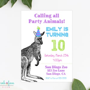 Kangaroo Invitation Birthday Party Australia Party Animal Invitation Zoo Invitation Printable Invitation Wallaby Kangaroos Girl Invite