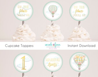 Hot Air Balloon Cupcake Toppers First Birthday Printable | Etsy