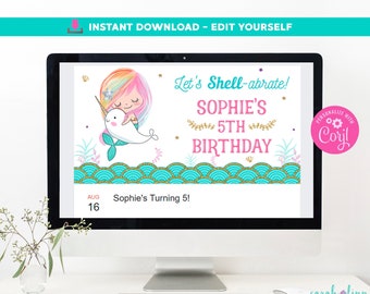 Mermaid Narwhal Facebook Event Editable Facebook Birthday Party Sea Online Virtual Party Digital Instant Download Facebook Edit in Corjl