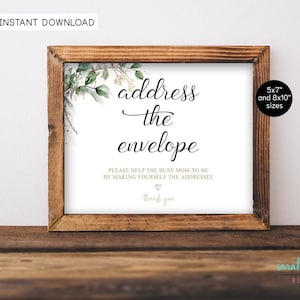 Schreiben Sie Ihre Adresse auf Umschlag Zeichen Instant Download Printable Schreiben Sie Ihren Namen und Adresse auf Umschlag Zeichen Greenery Neutral Baby-Dusche