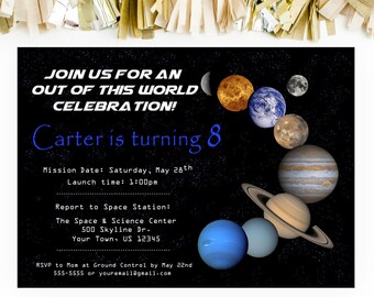 Planet Birthday Invitation Outer Space Birthday Planets Solar System Invitation Printable Invitation Space Birthday Party Planet Invite