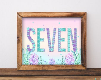Mermaid 7th Birthday Letters Printable Seventh Birthday Party Seven Letter Art Decor Digital Art INSTANT DOWNLOAD Under the Sea Decorations