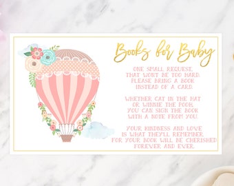 Bring a Book Insert Hot Air Balloon Baby Shower Baby Shower Books for Baby Pink Gold Printable Instant Download Instead of Card Girl