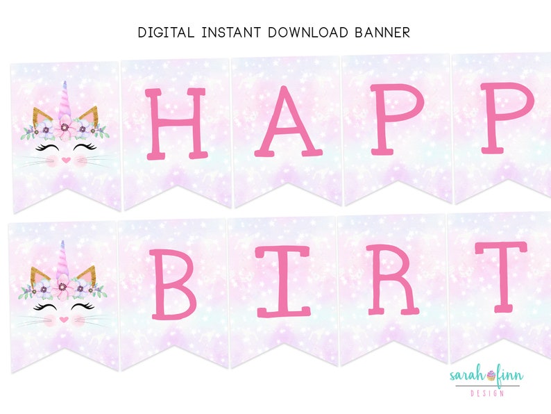 Caticorn Happy Birthday Banner Printable Instant Download Etsy