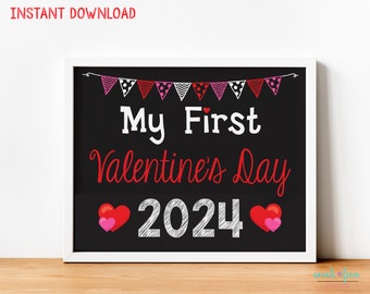 First Valentines Day Sign Printable Valentine's Sign Valentine Photo Prop Baby's First Printable Instant Download 2024 Babys 1st VDay