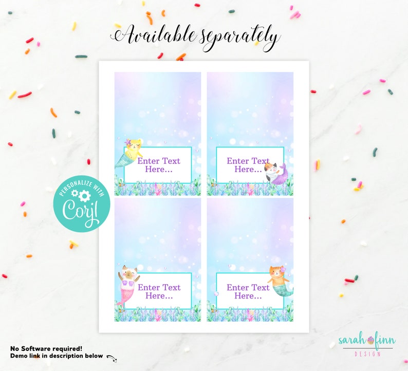 Mercat Thank You Card Editable Purrmaid Party Thank You Card Instant Download Edit with Corjl Birthday Printable Digital 4x6 Cat Mermaid image 6