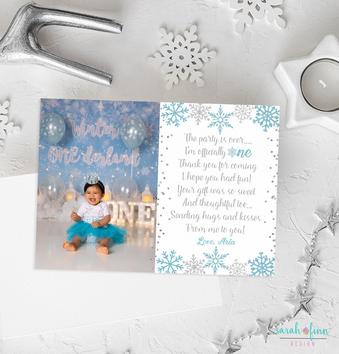 Winter Onederland Thank You Card Printable Photo First Birthday Winter ...
