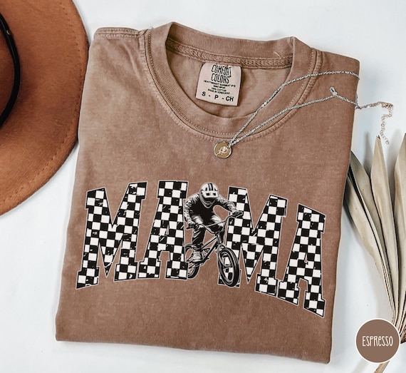 BMX Shirt BMX Mom Comfort Colors Dirt Bike Mom T-Shirt Bicycle Motocross Mama Gift Checkered Mama Tee Trendy Dirt Bike Mama