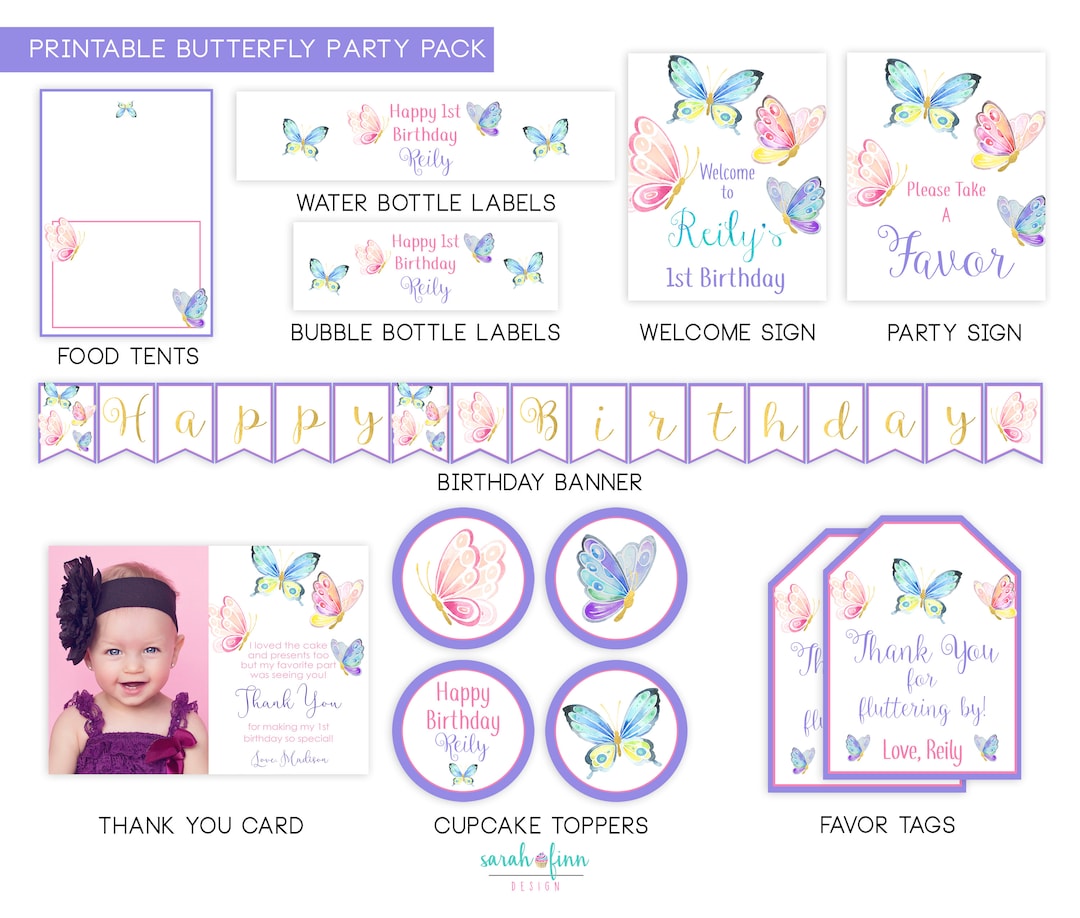 Butterfly Birthday Printable Party Pack Butterflies Girl Spring ...