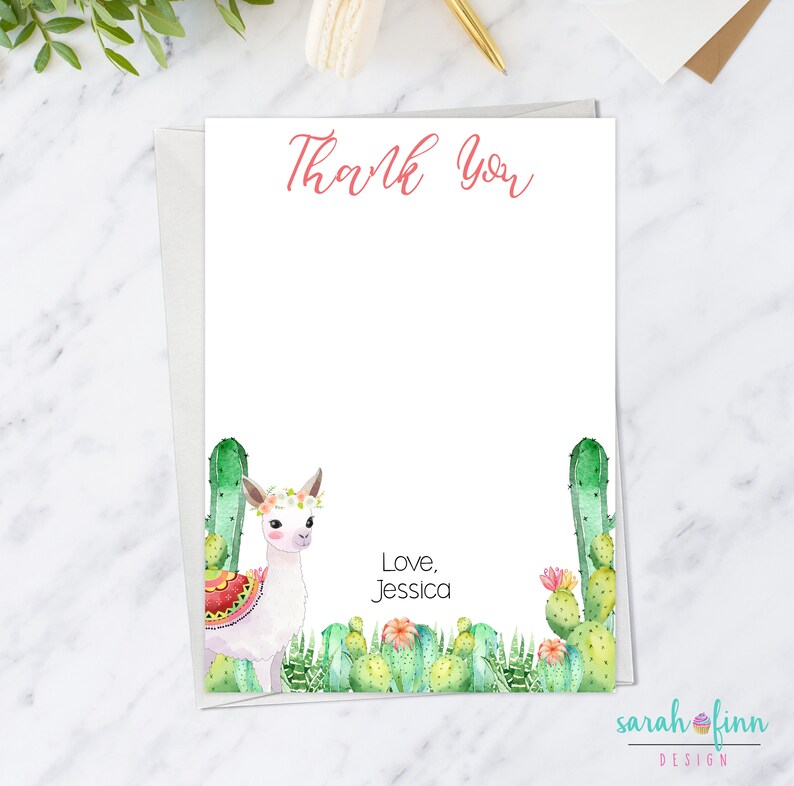 Llama Thank You Card Cactus Thank You Card Fiesta Baby ...