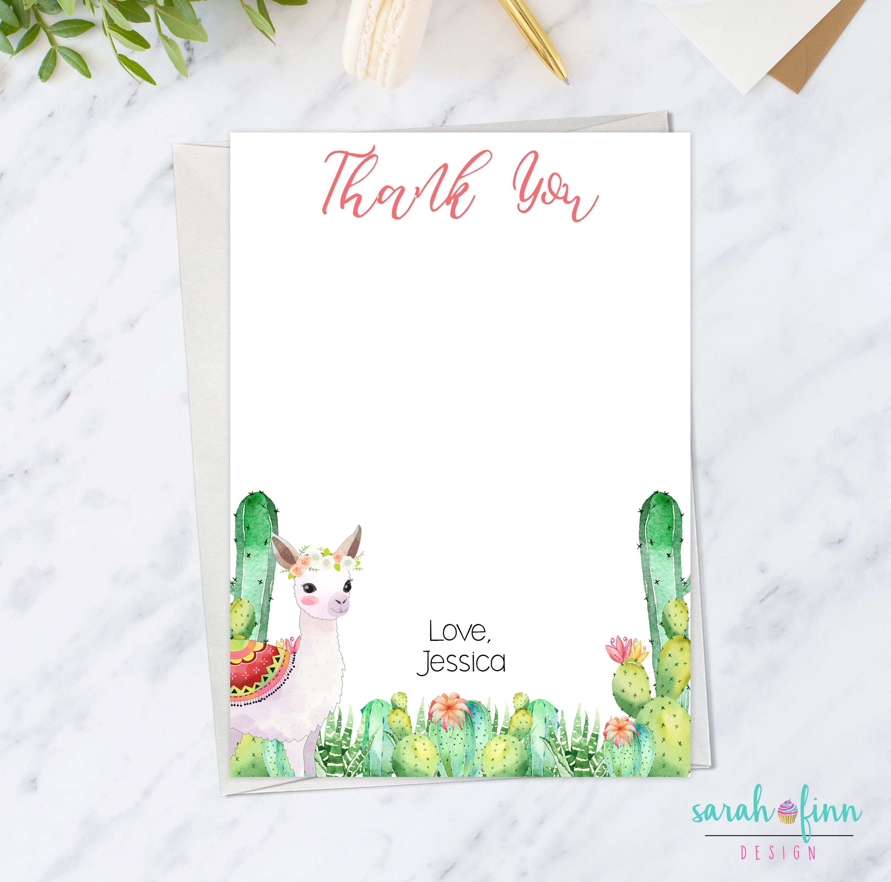 Llama Thank You Card Cactus Thank You Card Fiesta Baby Shower | Etsy