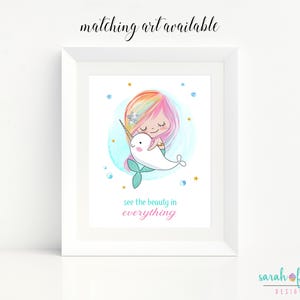 Mermaid Gift for Kids Mermaid Print Narwhal Mermaid Room Decor Instant Download Girls Room Decor Mermaid Art Mermaid Party Printable image 3