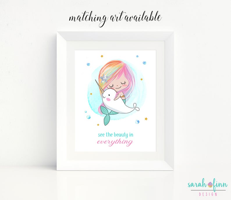 Mermaid Gift for Kids Mermaid Print Narwhal Mermaid Room Decor Instant Download Girls Room Decor Mermaid Art Mermaid Party Printable image 3