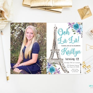 Paris Invitation Paris Birthday Party Teal Purple Eiffel Tower Paris Invite Paris Theme Printable Birthday Invitation Ooh La La Any Age image 2