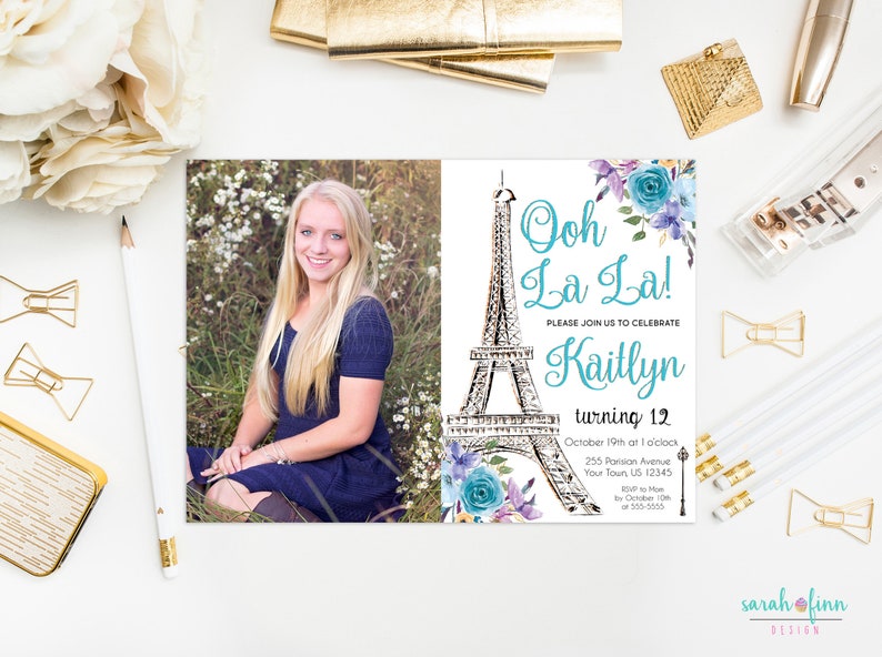 Paris Invitation Paris Birthday Party Teal Purple Eiffel Tower Paris Invite Paris Theme Printable Birthday Invitation Ooh La La Any Age image 2