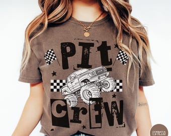 Monster Truck Pit Crew Shirt Comfort Colors Tee Monster Truck Birthday Party Family Shirts Matching Truck Party Shirts Checkered