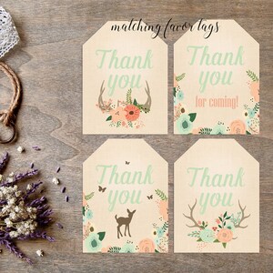 Deer Birthday Invitation Woodland Party Invitation Printable Invitation Our Little Deer Party Invitation First Birthday Coral Mint Fawn image 6