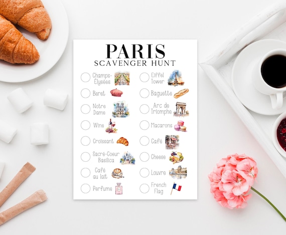 Paris Scavenger Hunt Printable Paris Birthday Party Game Printable Activity Instant Download Kid and Adult Travel Game France Sightseeing