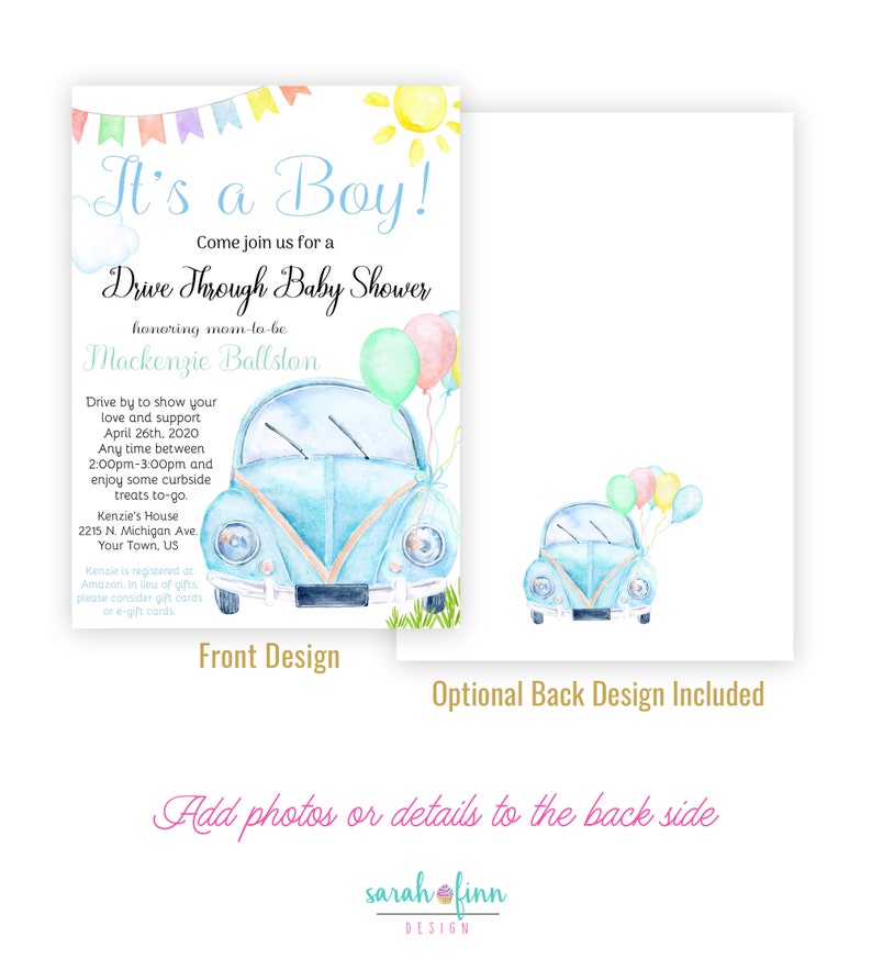 Drive by Baby Shower Invitation Baby Boy Shower Drive Through Etsy