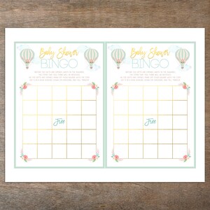 Baby Shower Bingo Game Hot Air Balloon Baby Shower Games Up up and Away Printable Gender Neutral Baby Shower Instant Download image 2