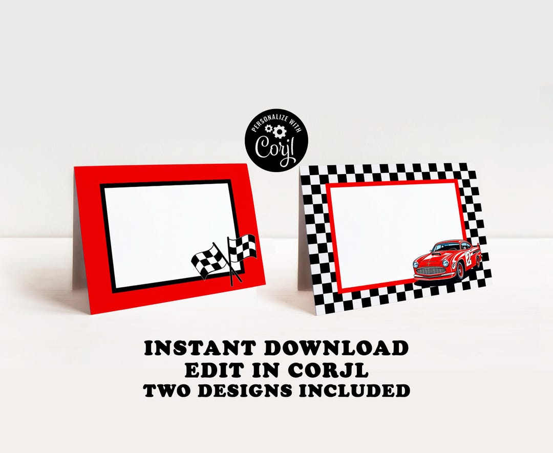 Race Car Food Tents Printable Editable in Corjl Racing Birthday Trains ...