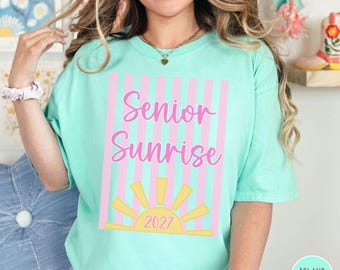 Senior Sunrise 2027 Shirt Senior Class of 2027 Tshirt Comfort Color Tee Last First Day Graduating Senior Sunrise Stripes High School Grad