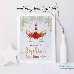 Christmas Unicorn Happy Birthday Banner Printable Girl Unicorn Instant Download Christmas Birthday Party Decor Supplies Winter Birthday image 7