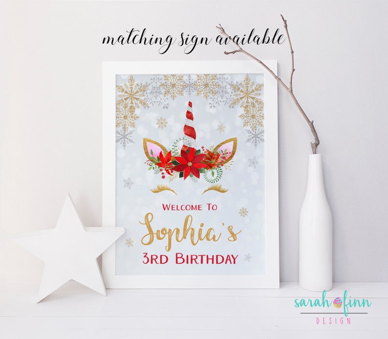 Christmas Unicorn Happy Birthday Banner Printable Girl Unicorn Instant Download Christmas Birthday Party Decor Supplies Winter Birthday image 7