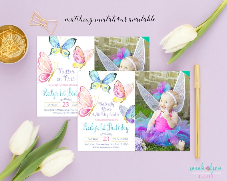 Butterfly Happy Birthday Banner Printable Instant Download Butterflies Pink Blue Purple Gold First Birthday Party Decor Supplies DIY