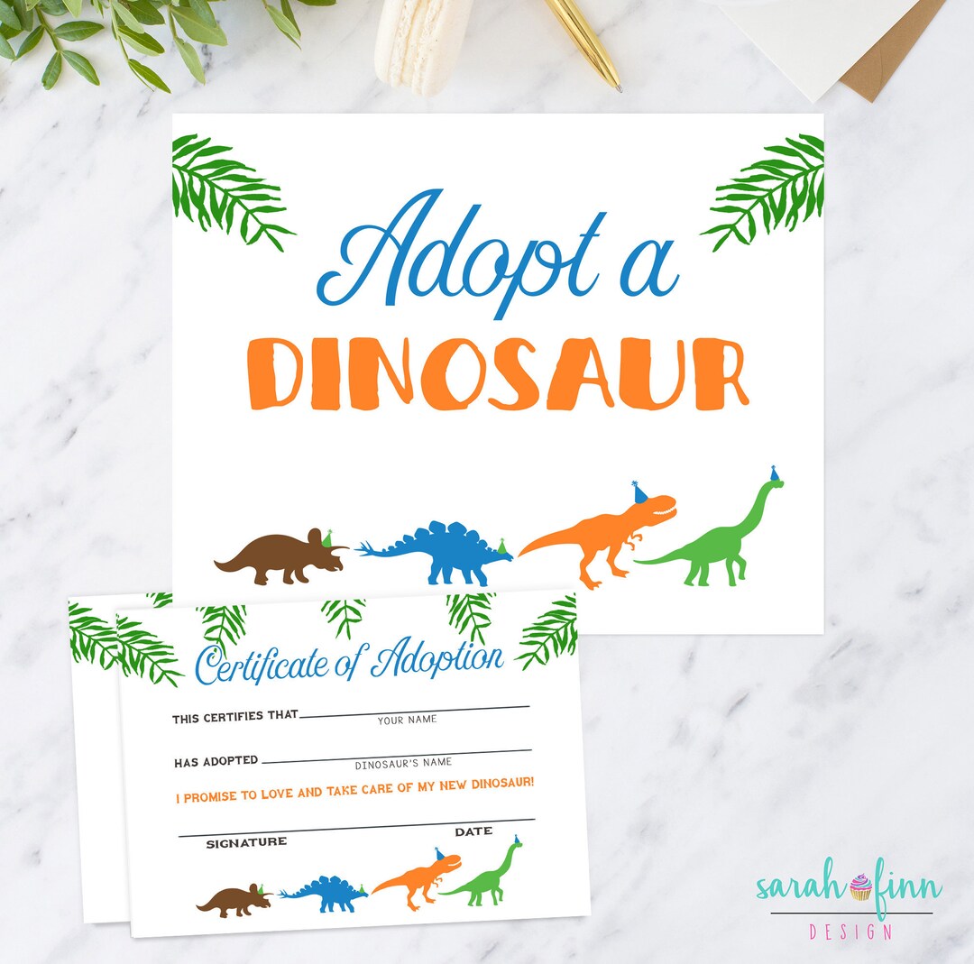 Adopt a Dinosaur Printable Sign and Certificate Boy Modern Dino ...