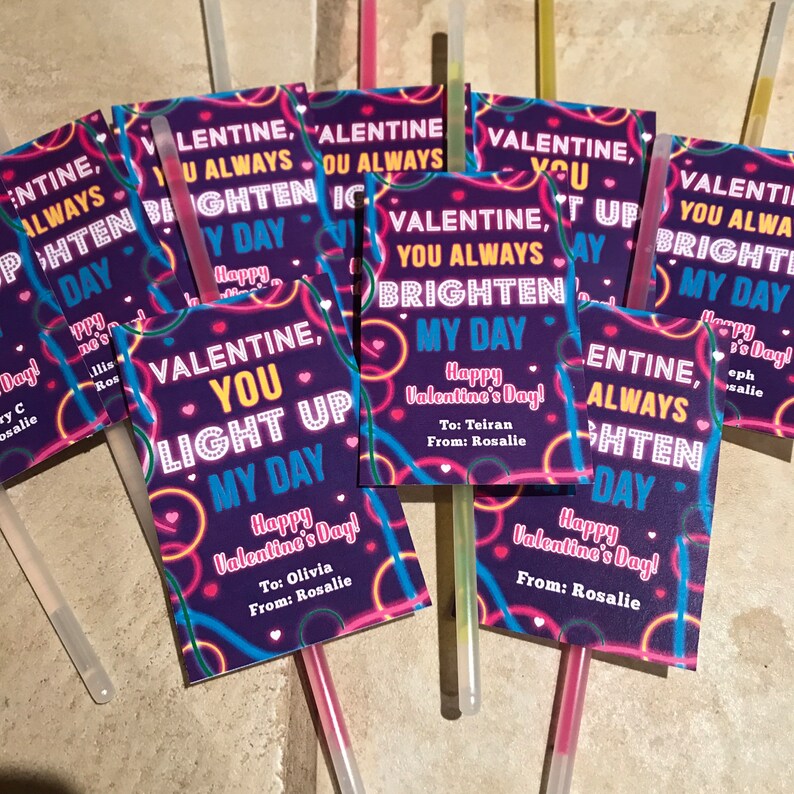 Glow Stick Valentine Cards Kids INSTANT Valentine's Day Cards Printable ...